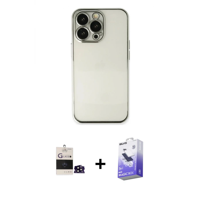 ieg™ iPhone 14 Pro Max Kılıf Vadi Minimal - Siyah Bilvis 5in1 5D Magic Hayalet Cam Ekran Koruyucu + Bilvis Titan Kamera Lens - SH