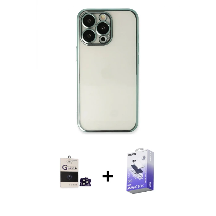 ieg™ iPhone 14 Pro Max Kılıf Vadi Minimal - Siyah Bilvis 5in1 5D Magic Hayalet Cam Ekran Koruyucu + Bilvis Titan Kamera Lens - SH