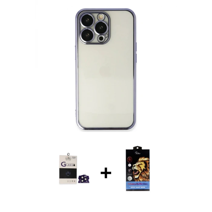 ieg™ iPhone 14 Pro Max Kılıf Vadi Minimal - Siyah Buffer Hayalet Cam Ekran Koruyucu + Bilvis Titan Kamera Lens - DNMR