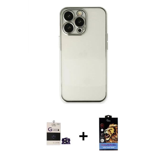 ieg™ iPhone 14 Pro Max Kılıf Vadi Minimal - Siyah Buffer Hayalet Cam Ekran Koruyucu + Bilvis Titan Kamera Lens - DNMR