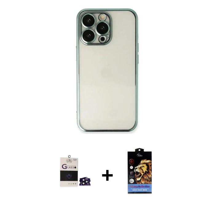 ieg™ iPhone 14 Pro Max Kılıf Vadi Minimal - Siyah Buffer Hayalet Cam Ekran Koruyucu + Bilvis Titan Kamera Lens - DNMR