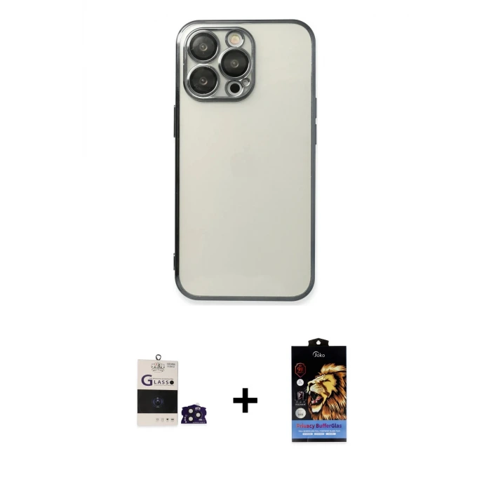 ieg™ iPhone 14 Pro Max Kılıf Vadi Minimal - Siyah Buffer Hayalet Cam Ekran Koruyucu + Bilvis Titan Kamera Lens - DNMR