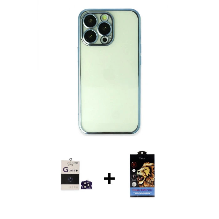 ieg™ iPhone 14 Pro Max Kılıf Vadi Minimal - Siyah Buffer Hayalet Cam Ekran Koruyucu + Bilvis Titan Kamera Lens - DNMR