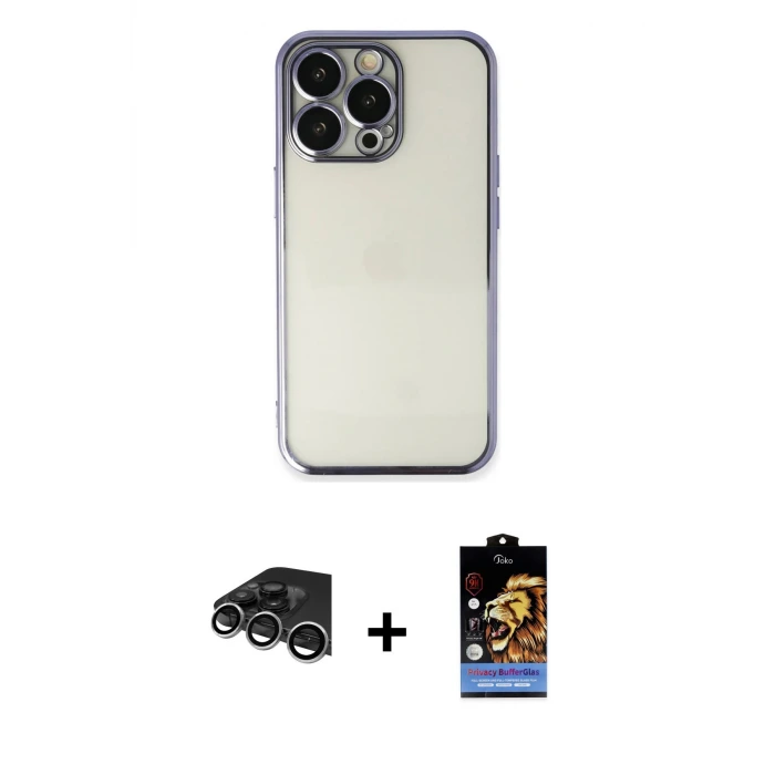 ieg™ iPhone 14 Pro Max Kılıf Vadi Minimal - Siyah Buffer Hayalet Cam Ekran Koruyucu + Raze Metal Kamera Lens - GS