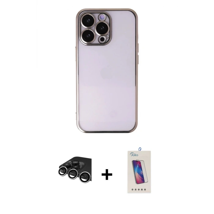 ieg™ iPhone 14 Pro Max Kılıf Vadi Minimal - Siyah Joko 5D Cam + Raze Metal Kamera Lens - GS