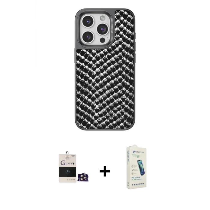ieg™ iPhone 14 Pro Max Kılıf Vadi Özel Seri - Şeffaf Pasifik Cam Ekran Koruyucu + Bilvis Titan Kamera Lens - GD