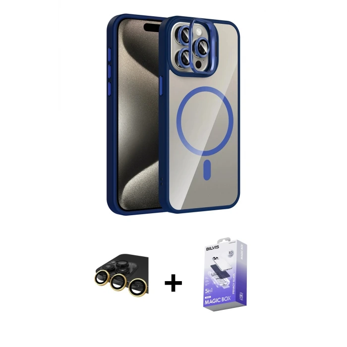 ieg™ iPhone 14 Pro Max Kılıf Yadigar Asil Koleksiyonu - Siyah Bilvis 5in1 5D Magic Hayalet Cam Ekran Koruyucu + Raze Metal Kamera Lens - GD