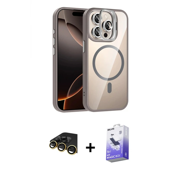 ieg™ iPhone 14 Pro Max Kılıf Yadigar Asil Koleksiyonu - Siyah Bilvis 5in1 5D Magic Hayalet Cam Ekran Koruyucu + Raze Metal Kamera Lens - GD