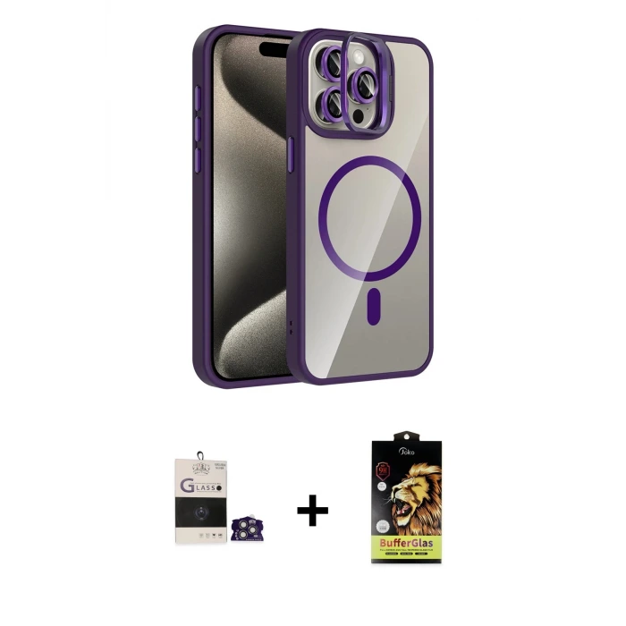 ieg™ iPhone 14 Pro Max Kılıf Yadigar Asil Koleksiyonu - Siyah Buffer Cam Ekran Koruyucu + Bilvis Titan Kamera Lens - GS