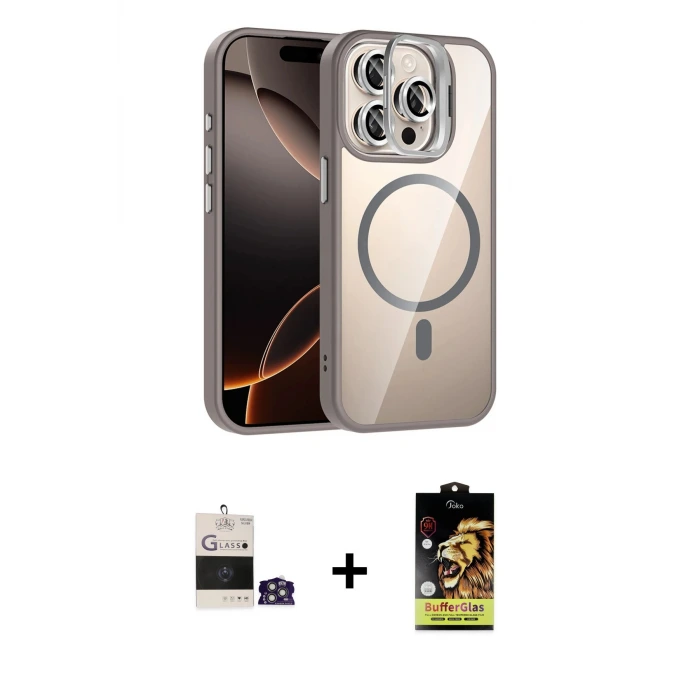 ieg™ iPhone 14 Pro Max Kılıf Yadigar Asil Koleksiyonu - Siyah Buffer Cam Ekran Koruyucu + Bilvis Titan Kamera Lens - GS