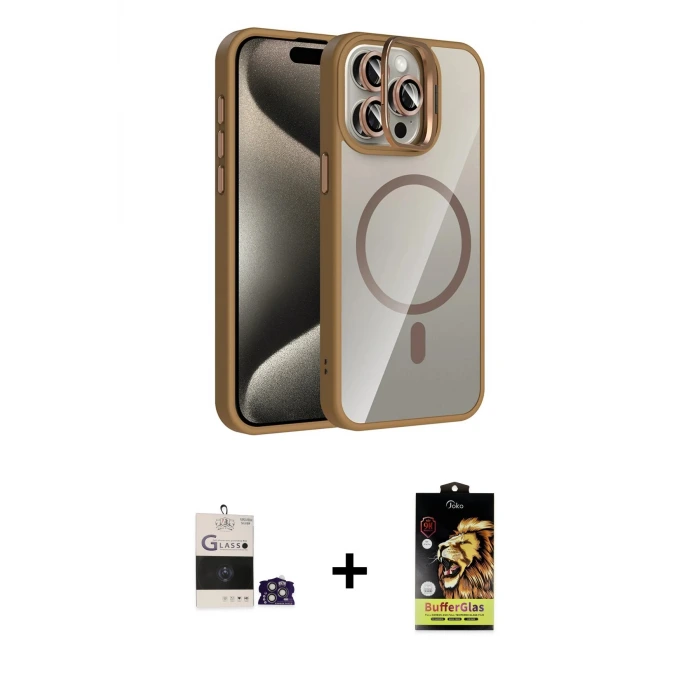 ieg™ iPhone 14 Pro Max Kılıf Yadigar Asil Koleksiyonu - Siyah Buffer Cam Ekran Koruyucu + Bilvis Titan Kamera Lens - GS