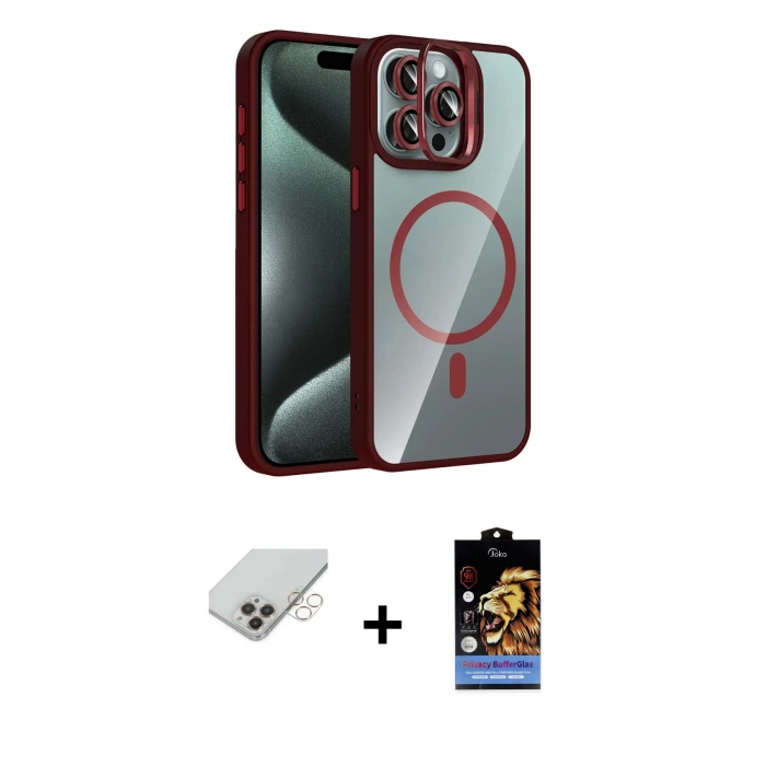 ieg™ iPhone 14 Pro Max Kılıf Yadigar Asil Koleksiyonu - Siyah Buffer Hayalet Cam Ekran Koruyucu + Band Metal Kamera Lens - GD