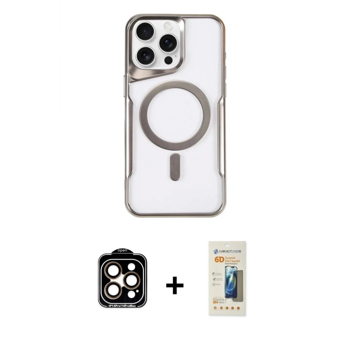 ieg™ iPhone 14 Pro Max Kılıf Yadigar Klasik Özel Seri - Siyah 6D Mat Seramik Hayalet Nano Ekran Koruyucu + PVD Metal Kamera Lens - TU