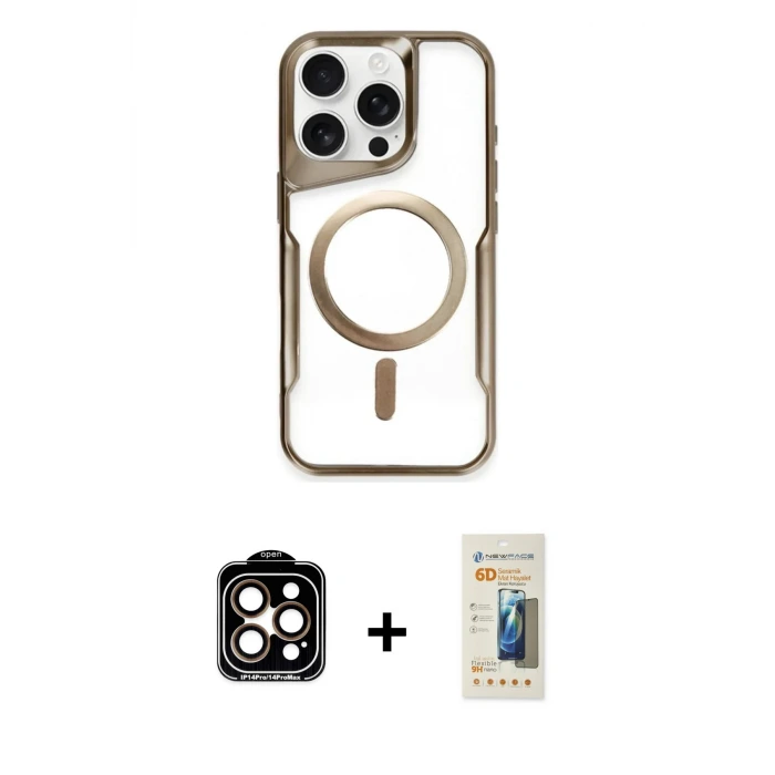 ieg™ iPhone 14 Pro Max Kılıf Yadigar Klasik Özel Seri - Siyah 6D Mat Seramik Hayalet Nano Ekran Koruyucu + PVD Metal Kamera Lens - TU