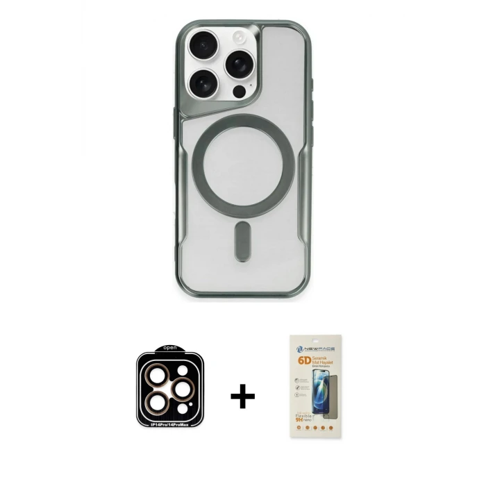 ieg™ iPhone 14 Pro Max Kılıf Yadigar Klasik Özel Seri - Siyah 6D Mat Seramik Hayalet Nano Ekran Koruyucu + PVD Metal Kamera Lens - TU