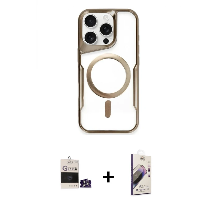 ieg™ iPhone 14 Pro Max Kılıf Yadigar Klasik Özel Seri - Siyah Bilvis 3D Mat Cam Ekran Koruyucu + Bilvis Titan Kamera Lens - GS