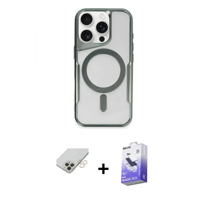 ieg™ iPhone 14 Pro Max Kılıf Yadigar Klasik Özel Seri - Siyah Bilvis 5in1 5D Magic Hayalet Cam Ekran Koruyucu + Band Metal Kamera Lens - GD