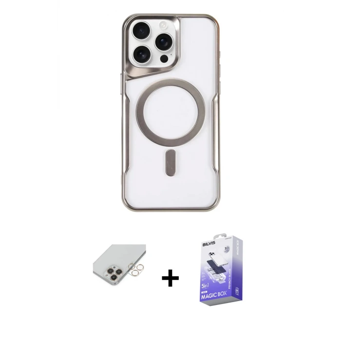 ieg™ iPhone 14 Pro Max Kılıf Yadigar Klasik Özel Seri - Siyah Bilvis 5in1 5D Magic Hayalet Cam Ekran Koruyucu + Band Metal Kamera Lens - GD