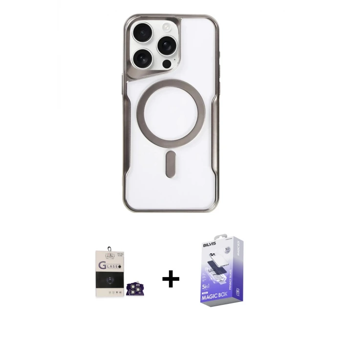 ieg™ iPhone 14 Pro Max Kılıf Yadigar Klasik Özel Seri - Siyah Bilvis 5in1 5D Magic Hayalet Cam Ekran Koruyucu + Bilvis Titan Kamera Lens - GS