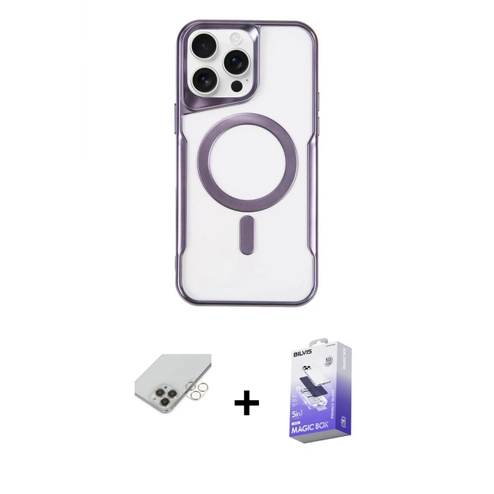 ieg™ iPhone 14 Pro Max Kılıf Yadigar Klasik Özel Seri - Siyah Bilvis 5in1 5D Magic Hayalet Cam Ekran Koruyucu + Band Metal Kamera Lens - GD