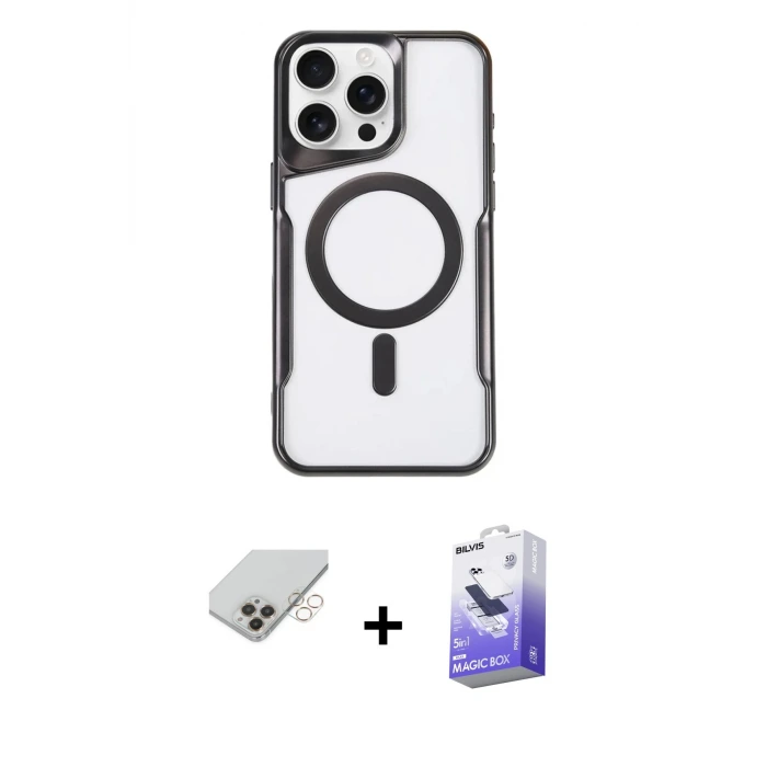 ieg™ iPhone 14 Pro Max Kılıf Yadigar Klasik Özel Seri - Siyah Bilvis 5in1 5D Magic Hayalet Cam Ekran Koruyucu + Band Metal Kamera Lens - GD