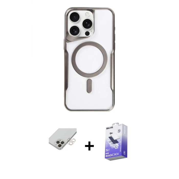 ieg™ iPhone 14 Pro Max Kılıf Yadigar Klasik Özel Seri - Siyah Bilvis 5in1 5D Magic Hayalet Cam Ekran Koruyucu + Band Metal Kamera Lens - GD