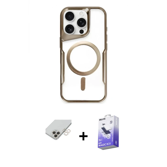 ieg™ iPhone 14 Pro Max Kılıf Yadigar Klasik Özel Seri - Siyah Bilvis 5in1 5D Magic Hayalet Cam Ekran Koruyucu + Band Metal Kamera Lens - GD