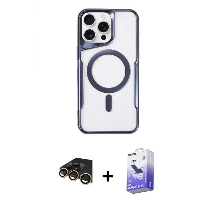 ieg™ iPhone 14 Pro Max Kılıf Yadigar Klasik Özel Seri - Siyah Bilvis 5in1 5D Magic Hayalet Cam Ekran Koruyucu + Raze Metal Kamera Lens - GD