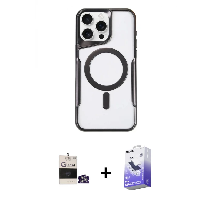 ieg™ iPhone 14 Pro Max Kılıf Yadigar Klasik Özel Seri - Siyah Bilvis 5in1 5D Magic Hayalet Cam Ekran Koruyucu + Bilvis Titan Kamera Lens - GS