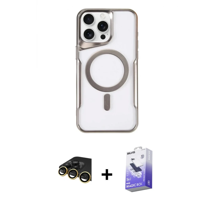 ieg™ iPhone 14 Pro Max Kılıf Yadigar Klasik Özel Seri - Siyah Bilvis 5in1 5D Magic Hayalet Cam Ekran Koruyucu + Raze Metal Kamera Lens - GD