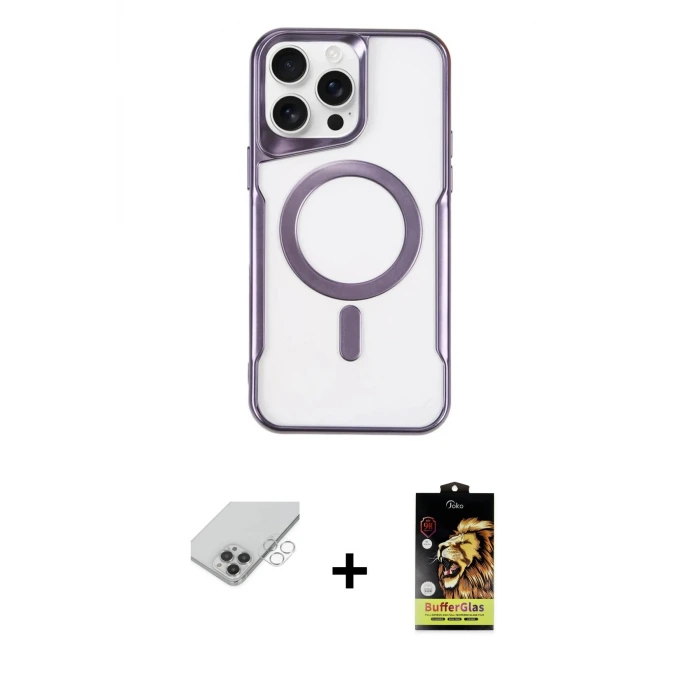 ieg™ iPhone 14 Pro Max Kılıf Yadigar Klasik Özel Seri - Siyah Buffer Cam Ekran Koruyucu + Band Metal Kamera Lens - GS