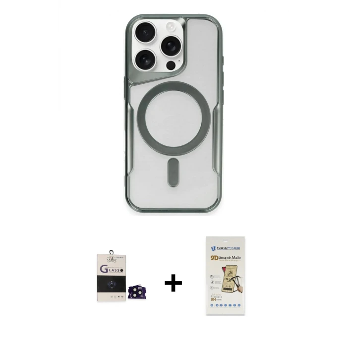 ieg™ iPhone 14 Pro Max Kılıf Yadigar Klasik Özel Seri - Siyah Mat Seramik Nano Ekran Koruyucu + Bilvis Titan Kamera Lens - SH