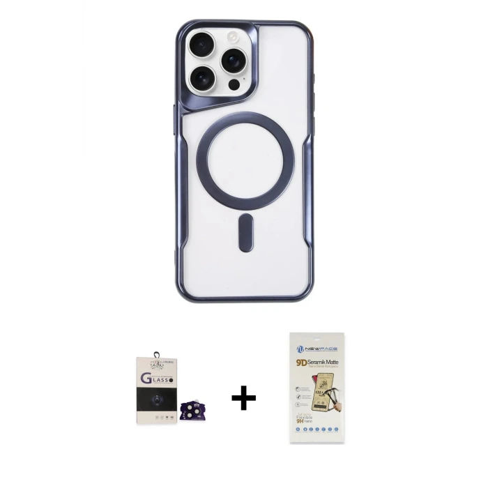 ieg™ iPhone 14 Pro Max Kılıf Yadigar Klasik Özel Seri - Siyah Mat Seramik Nano Ekran Koruyucu + Bilvis Titan Kamera Lens - SH
