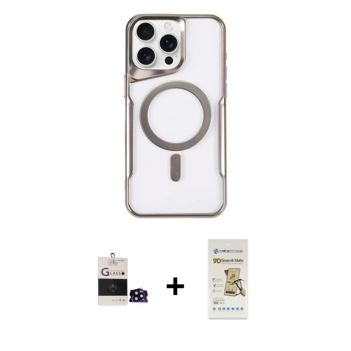 ieg™ iPhone 14 Pro Max Kılıf Yadigar Klasik Özel Seri - Siyah Mat Seramik Nano Ekran Koruyucu + Bilvis Titan Kamera Lens - SH