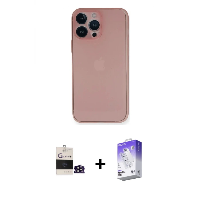 ieg™ iPhone 14 Pro Max Kılıf Yadigar Yansıma Serisi - Siyah Bilvis 5in1 3D Magic Cam Ekran Koruyucu + Bilvis Titan Kamera Lens - SH