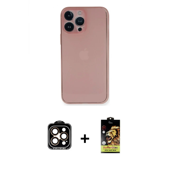 ieg™ iPhone 14 Pro Max Kılıf Yadigar Yansıma Serisi - Siyah Buffer Cam Ekran Koruyucu + PVD Metal Kamera Lens - TU