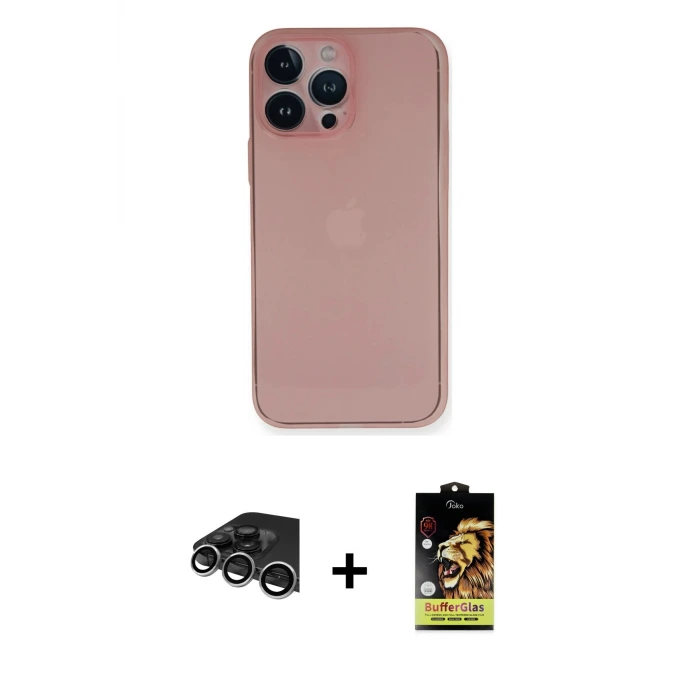 ieg™ iPhone 14 Pro Max Kılıf Yadigar Yansıma Serisi - Siyah Buffer Cam Ekran Koruyucu + Raze Metal Kamera Lens - GS