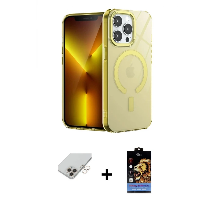 ieg™ iPhone 14 Pro Max Kılıf Yankı Çizgi - Siyah Buffer Hayalet Cam Ekran Koruyucu + Band Metal Kamera Lens - GD