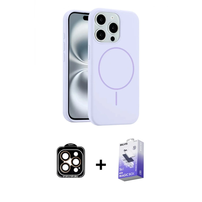 ieg™ iPhone 14 Pro Max Kılıf Yankı Form Serisi - Siyah Bilvis 5in1 5D Magic Hayalet Cam Ekran Koruyucu + PVD Metal Kamera Lens - TU