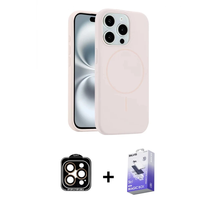 ieg™ iPhone 14 Pro Max Kılıf Yankı Form Serisi - Siyah Bilvis 5in1 5D Magic Hayalet Cam Ekran Koruyucu + PVD Metal Kamera Lens - TU