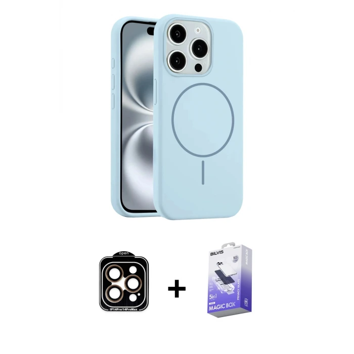 ieg™ iPhone 14 Pro Max Kılıf Yankı Form Serisi - Siyah Bilvis 5in1 5D Magic Hayalet Cam Ekran Koruyucu + PVD Metal Kamera Lens - TU