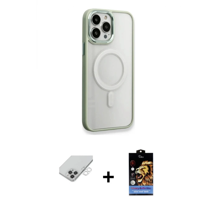 ieg™ iPhone 14 Pro Max Kılıf Yankı Işık Özel Seri - Siyah Buffer Hayalet Cam Ekran Koruyucu + Band Metal Kamera Lens - GS