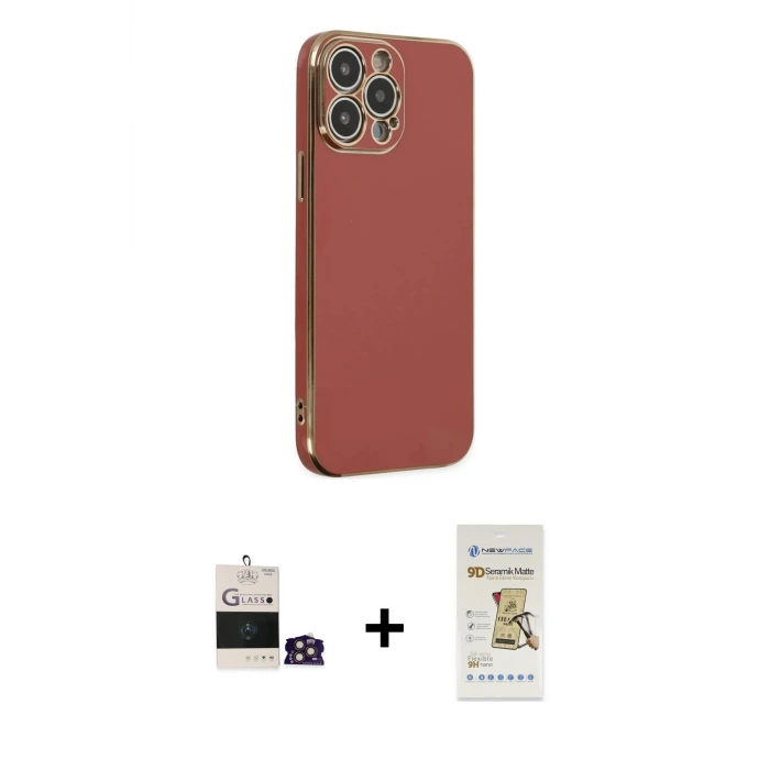 ieg™ iPhone 14 Pro Max Kılıf Yankı Serisi - Siyah Mat Seramik Nano Ekran Koruyucu + Bilvis Titan Kamera Lens - GD