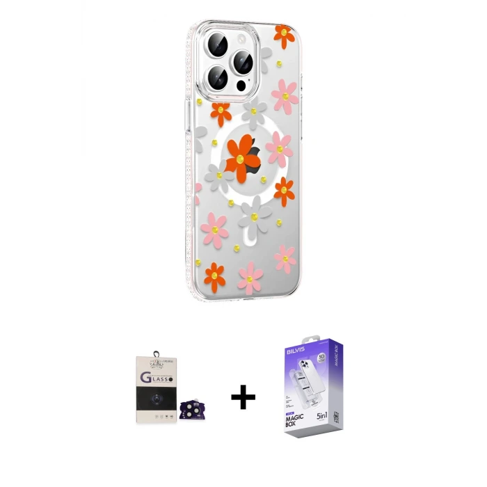 ieg™ iPhone 14 Pro Max Kılıf Yörünge Işık Prime - Siyah Bilvis 5in1 3D Magic Cam Ekran Koruyucu + Bilvis Titan Kamera Lens - SH
