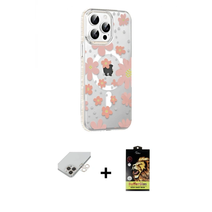 ieg™ iPhone 14 Pro Max Kılıf Yörünge Işık Prime - Siyah Buffer Cam Ekran Koruyucu + Band Metal Kamera Lens - GD