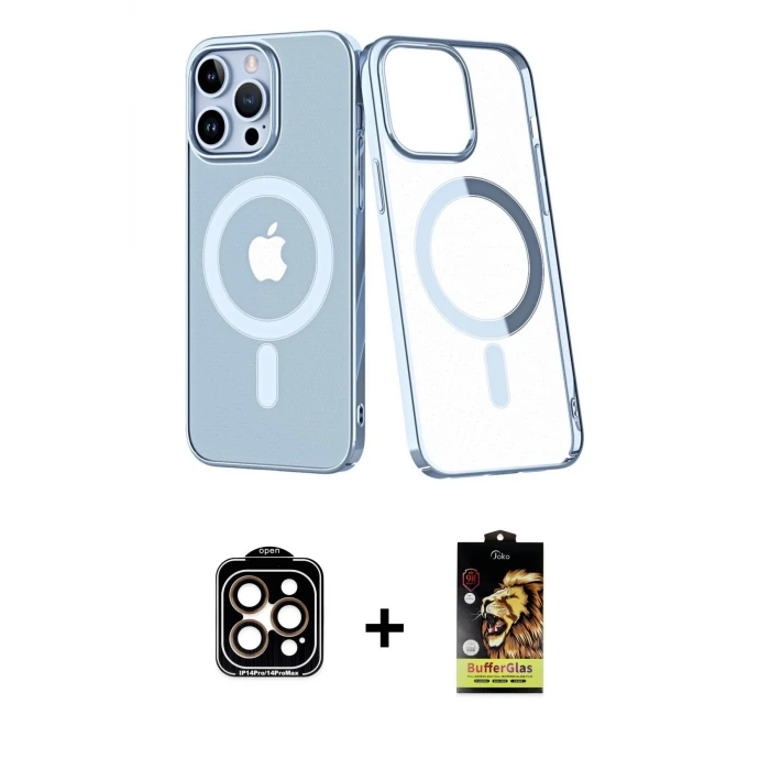 ieg™ iPhone 14 Pro Max Kılıf Yörünge Minimal - Siyah Buffer Cam Ekran Koruyucu + PVD Metal Kamera Lens - TU