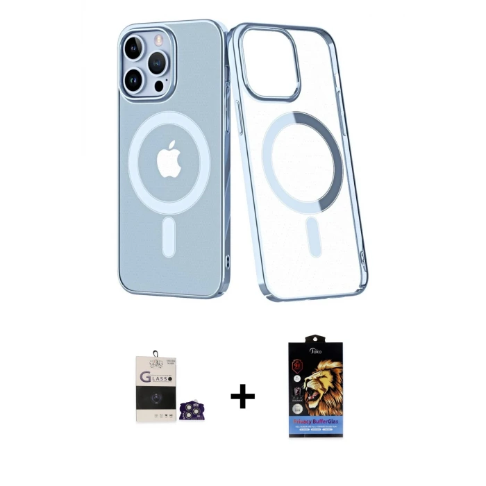 ieg™ iPhone 14 Pro Max Kılıf Yörünge Minimal - Siyah Buffer Hayalet Cam Ekran Koruyucu + Bilvis Titan Kamera Lens - GS