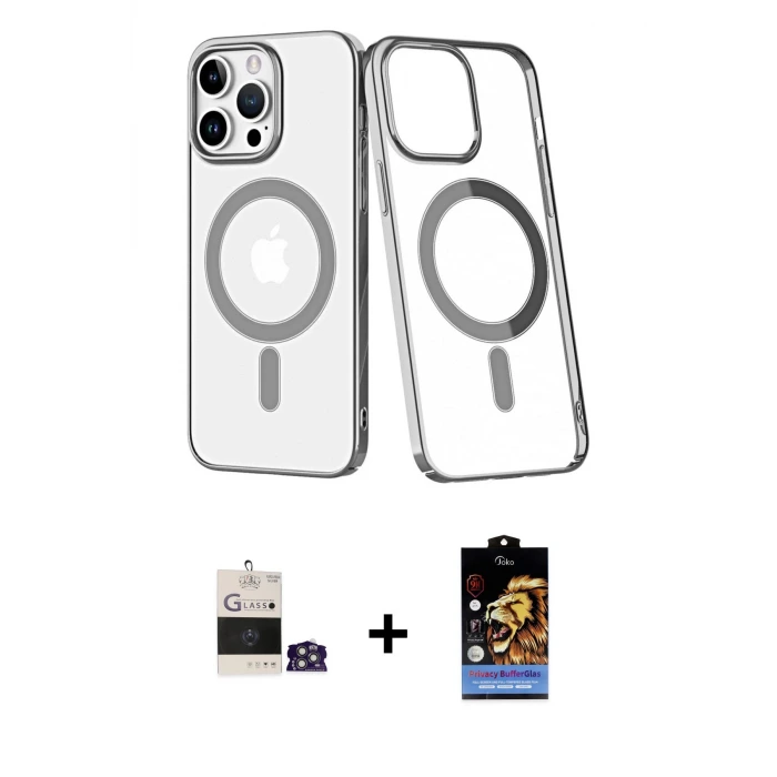 ieg™ iPhone 14 Pro Max Kılıf Yörünge Minimal - Siyah Buffer Hayalet Cam Ekran Koruyucu + Bilvis Titan Kamera Lens - GS