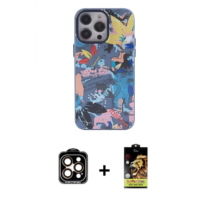 ieg™ iPhone 14 Pro Max Kılıf Zirve Form Özel Seri - Siyah Buffer Cam Ekran Koruyucu + PVD Metal Kamera Lens - TU