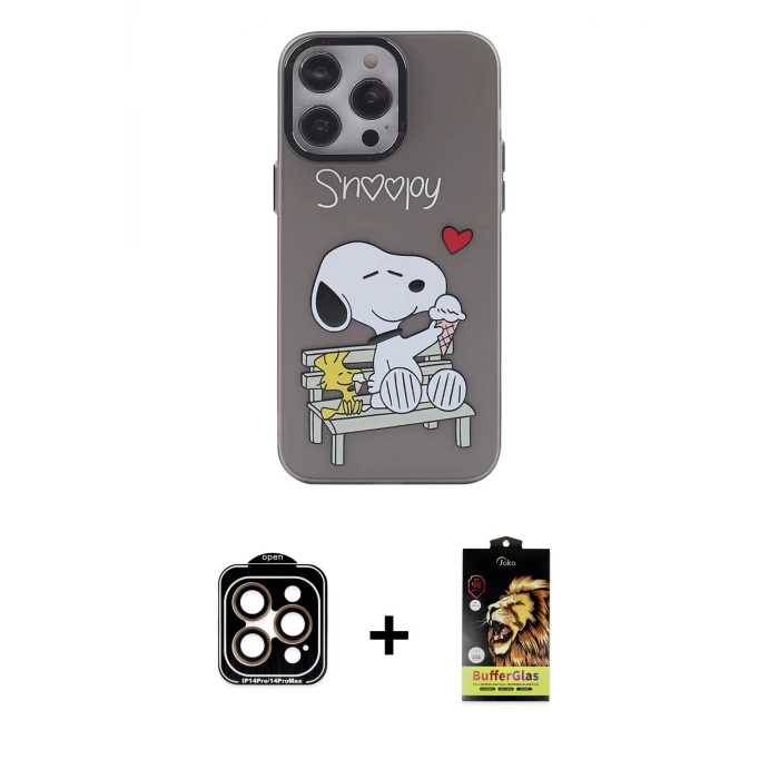 ieg™ iPhone 14 Pro Max Kılıf Zirve Form Özel Seri - Siyah Buffer Cam Ekran Koruyucu + PVD Metal Kamera Lens - TU